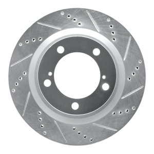 Lexus LX570 Brake Rotor (1) - Front Right - R1 Concepts - Drilled & Slotted - Silver - `07-`22
